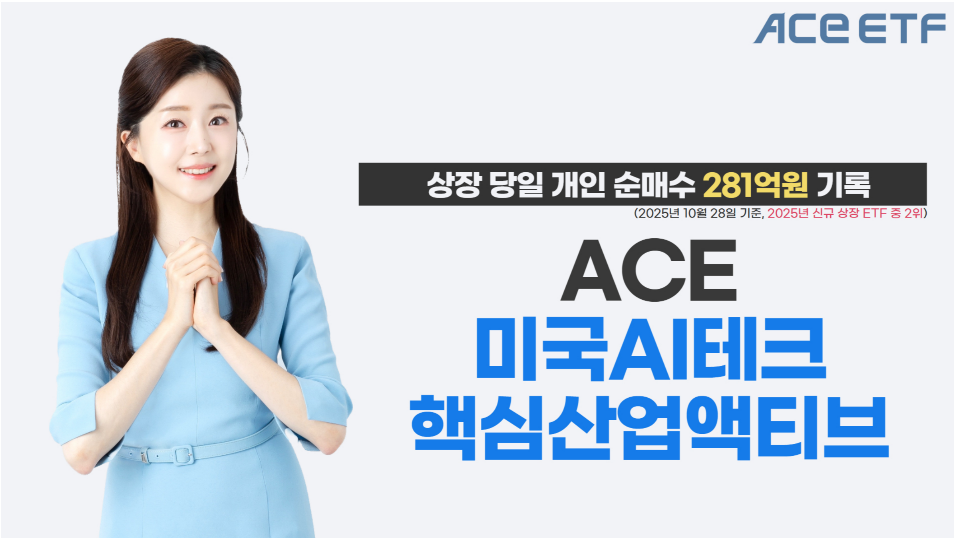 한투운용, 'ACE 미국AI테크핵심산업액티브 ETF' 상장 당일 개인순매수 281억원 기록