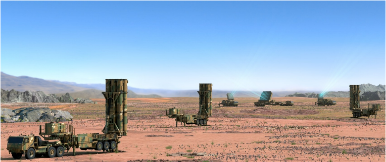 한화에어로스페이스의 L-SAM 발사대 및 다기능 레이다가 배치된 모습. (사진=한화에어로스페이스)