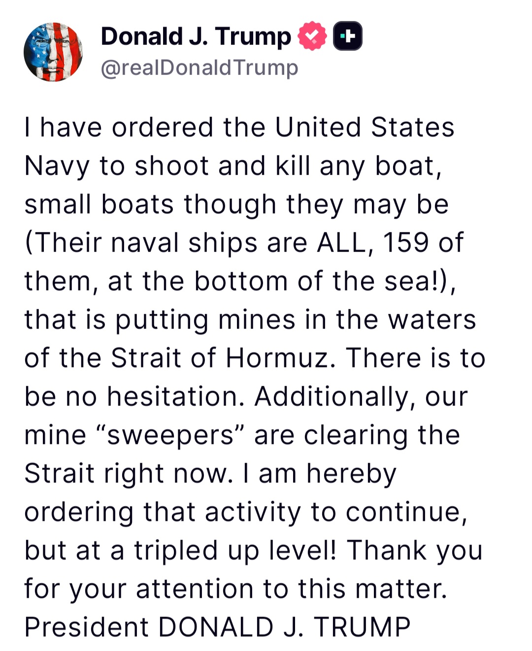 사진=트럼프 대통령이 23일(현지시간) 올린 트루스소셜 글