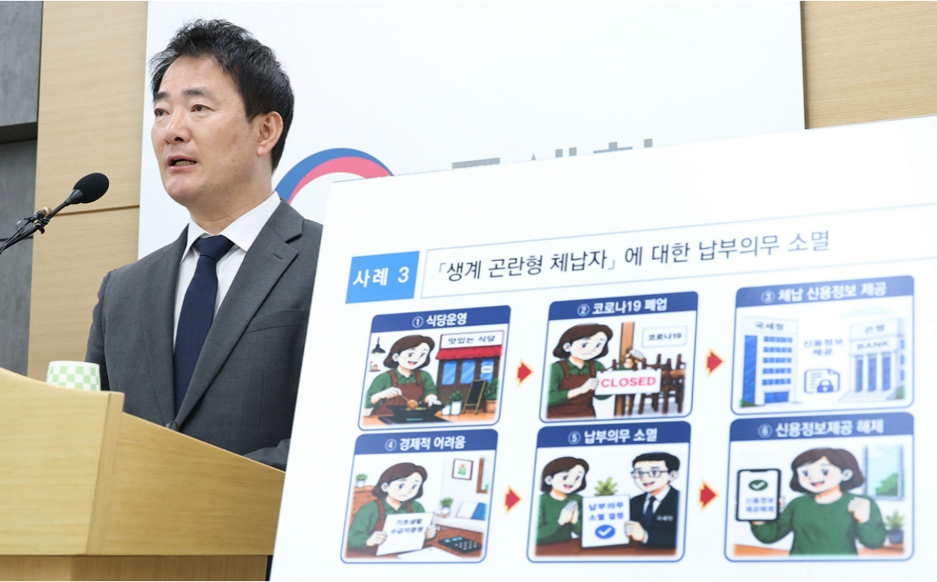 김휘영 국세청 국세외수입통합징수준비단장이 18일 체납관리단 기간제 근로자 채용에 관해 브리핑을 하고 있다.
