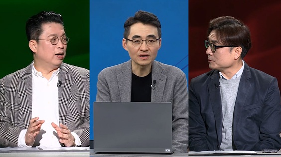 윤지호 경제평론가(왼쪽부터), 염승환 LS증권 이사, 박세익 체슬리투자자문 대표 등 새 프리미엄 출연진들이 토론하고 있는 모습. 사진=한국경제TV