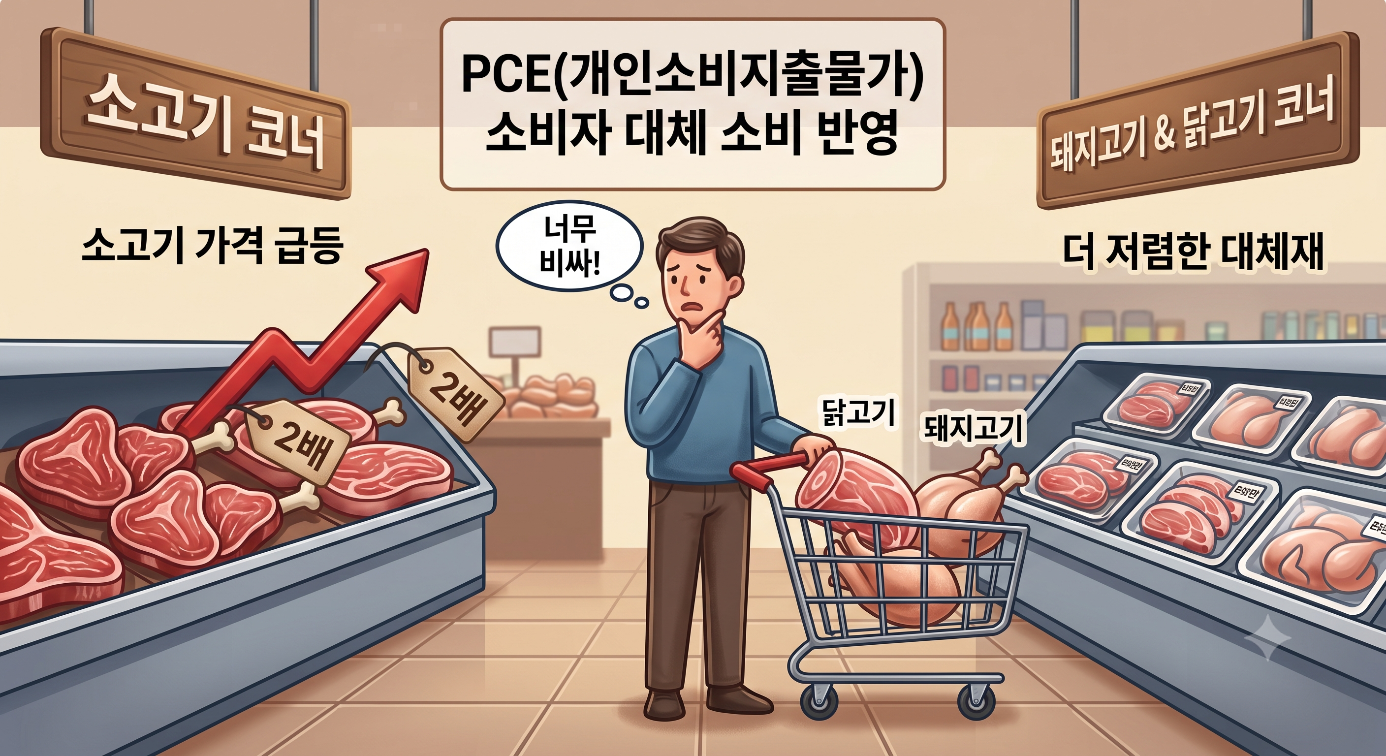 PCE는 미국 중앙은행이 가장 사랑하는 지표입니다. 소비자의 대체 소비와 함께 지표 내 낮은 주거비 비중, 정부와 기업이 지출한 간접 지출(의료비 등)까지 측정할 수 있는 지표기 때문입니다. 사진=GEMINI로 제작