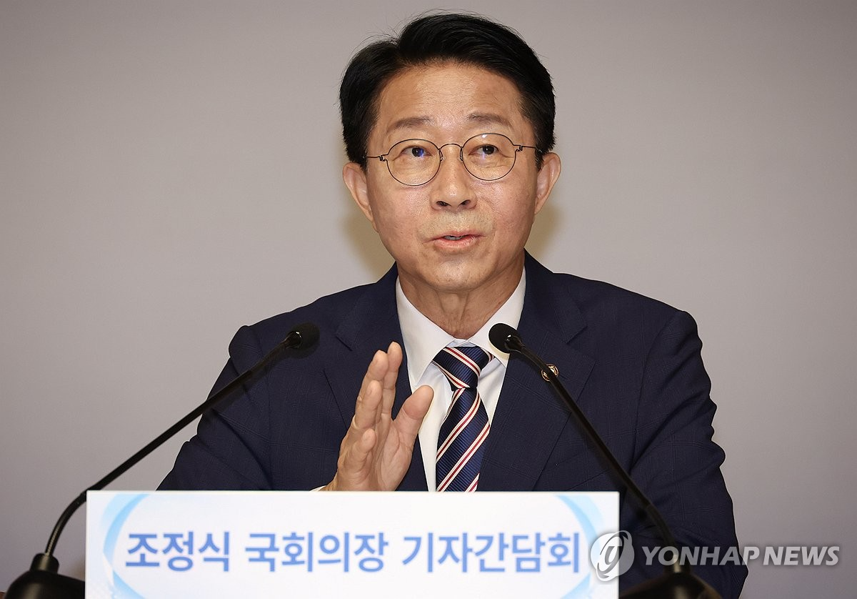 조정식 국회의장이 28일 국회 사랑재에서 하반기 국회의장 취임 이후 처음으로 열린 기자간담회에서 발언하고 있다. (사진=연합뉴스)