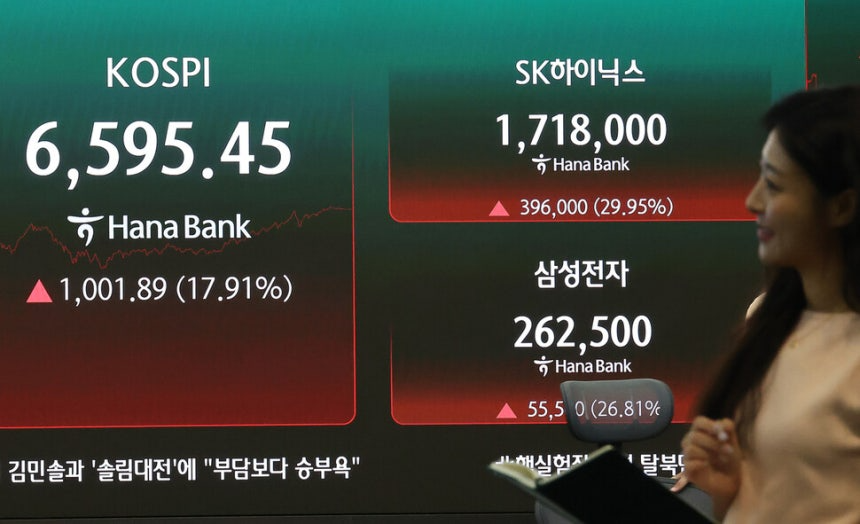 31일 코스피가 전날보다 1001.89(17.91%) 오른 6595.45로 장을 마감해 역대 최대 상승률과 상승폭을 기록했다. 연합뉴스