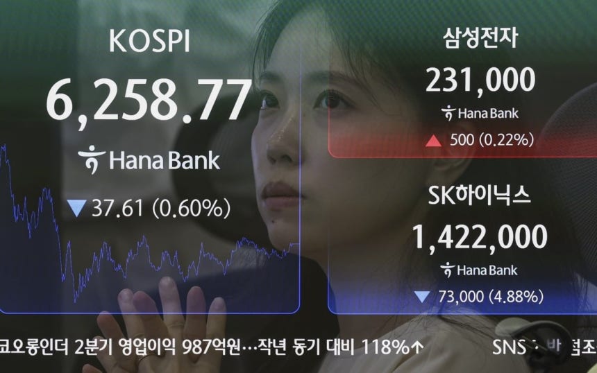 7일 오후 서울 중구 하나은행 딜링룸 전광판에 종가가 표시돼 있다. 사진=한경DB