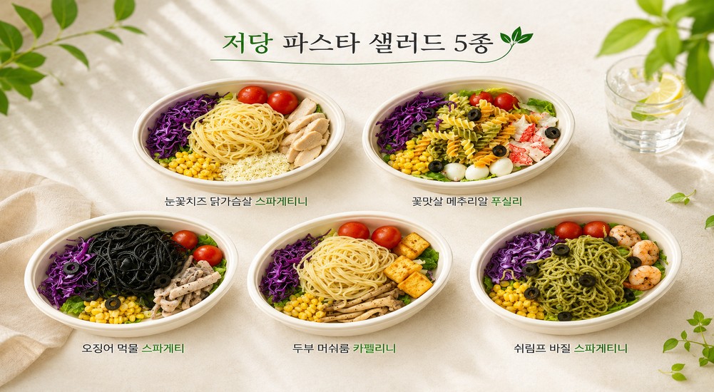 아모제푸드가 '저당 파스타 샐러드 5종'을 9월 마켓컬리에서 선보인다. 사진=아모제푸드 제공