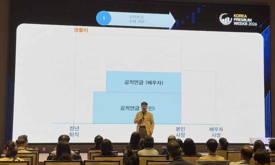 김동엽 미래에셋투자와연금센터 상무가 30일 서울 여의도 한국거래소에서 개최된 '코리아 프리미엄 위크 2026'에서 발표하고 있다.