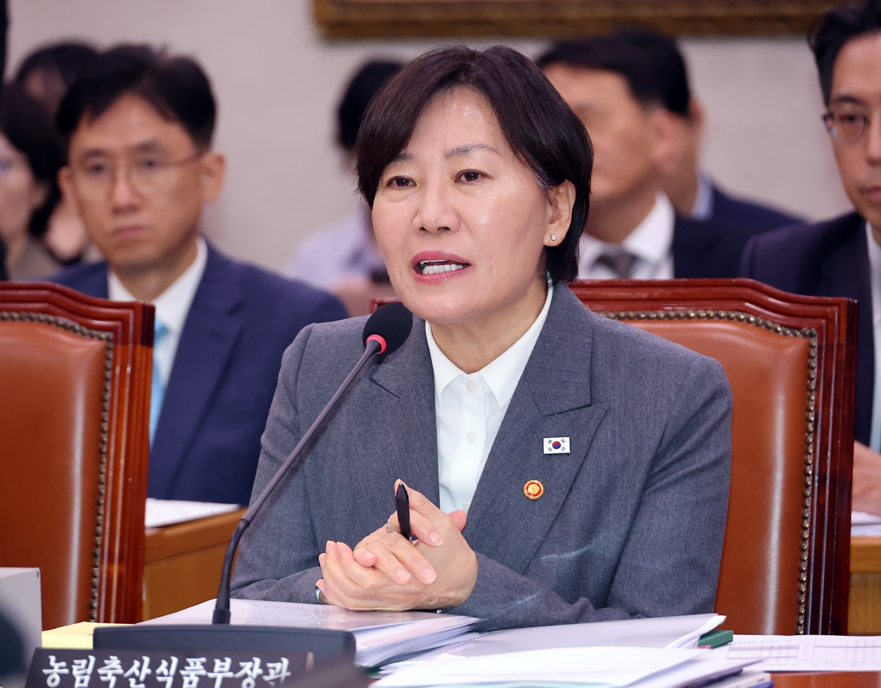 송미령 농림축산식품부 장관이 7일 국회에서 열린 농림축산식품해양수산위원회 국정감사에서 여야 위원들의 질의에 답하고 있다. 사진=연합뉴스