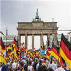 집회,독일,반대집회,베를린,경찰,브란덴부르크문,난민,지지층,명이