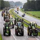 트랙터,농부,네덜란드,배출가스,정부,시위,도로,농업