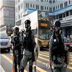 경찰,얼굴,홍콩,시위