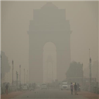 뉴델리,대기오염,항공편,민트,도착