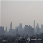 방콕,대기오염,계속,작업,시내,현장