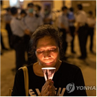 홍콩,집회,추모,톈안먼,시위,촛불,경찰