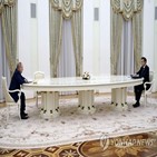 대통령,푸틴,러시아,테이블,회담,마크롱,중국