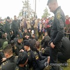 콜롬비아,주민,경찰관,시위,정부,경찰