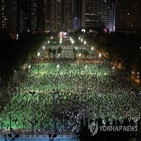 홍콩,톈안먼,집회,당국,빅토리아,파크,시위,촛불,시민