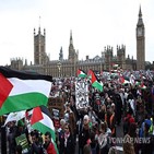 시위,휴전,영국,요구,전쟁,팔레스타인,시위대,이스라엘,지지