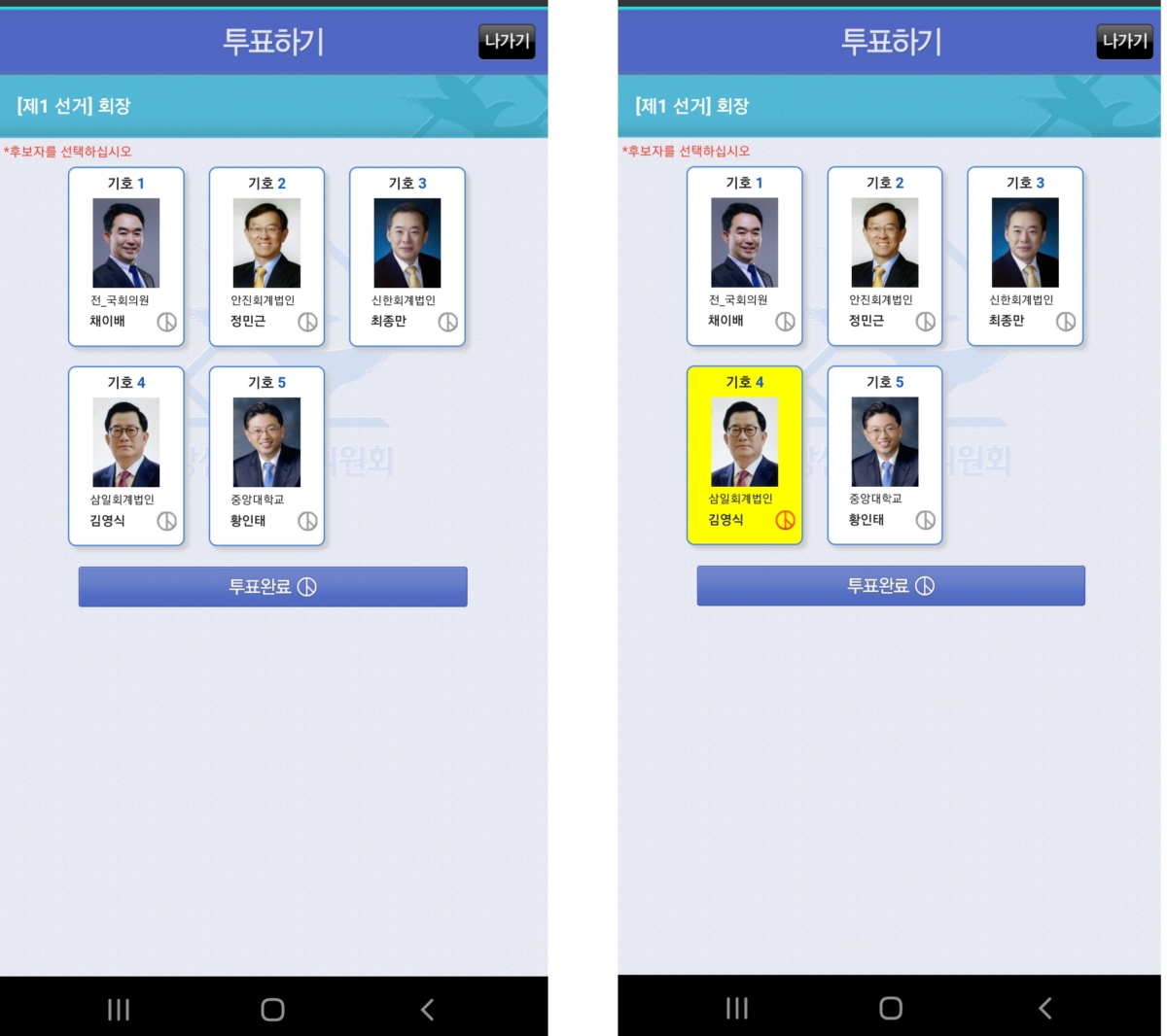 45대 한국공인회계사회 회장 선거 온라인투표 화면 캡처