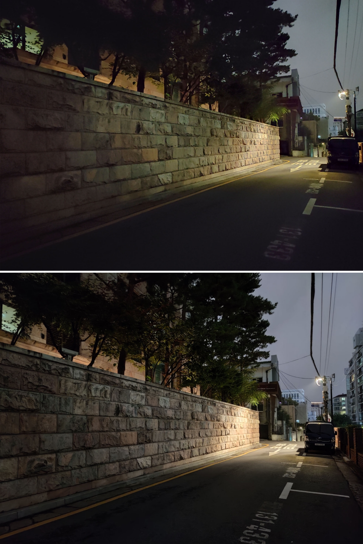 홍미노트9S(위) 미10 라이트 5G(아래) 야간모드 비교