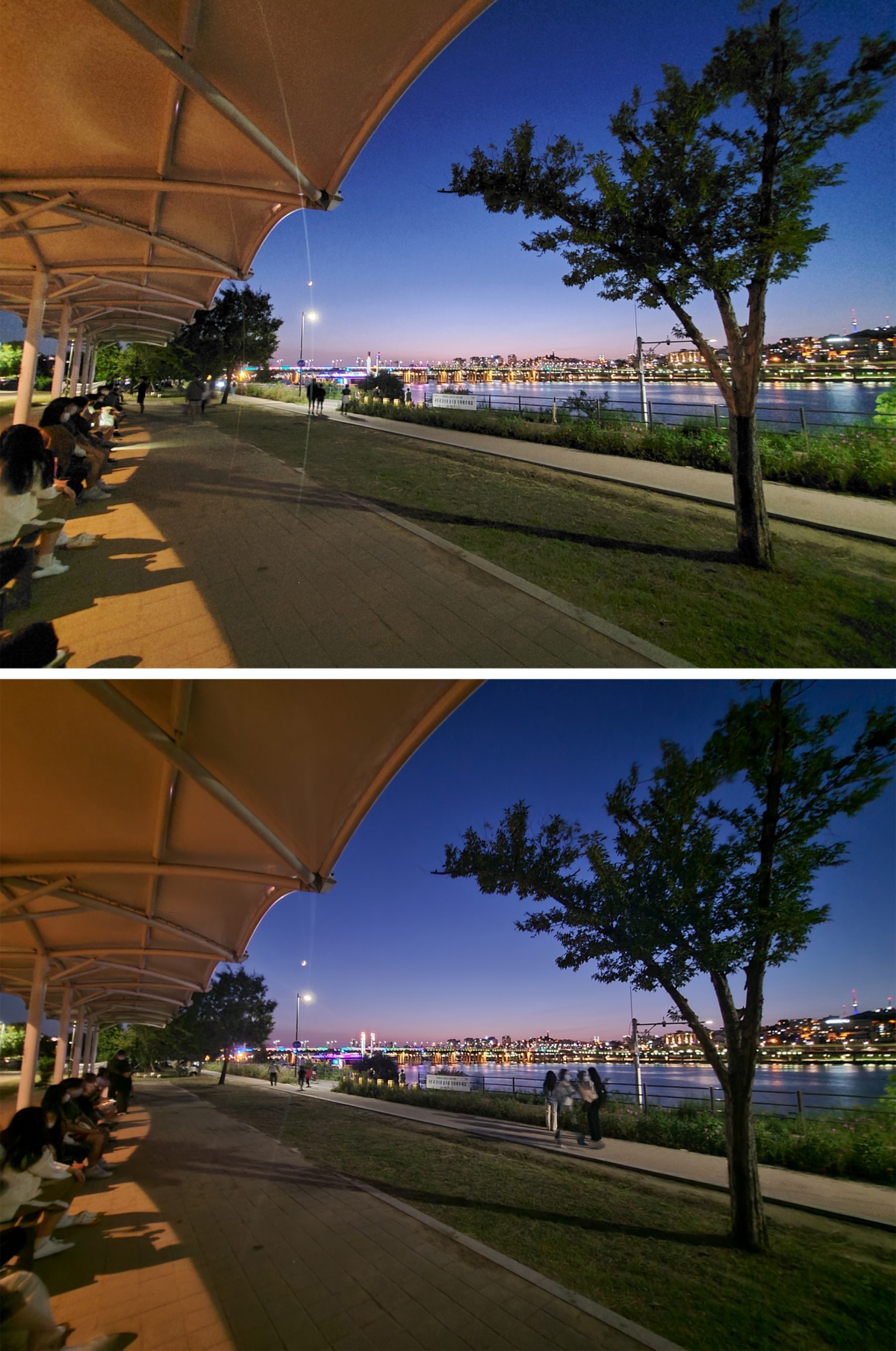 폴드1(위) 폴드2(아래) 초광각 카메라 야간 모드 비교 