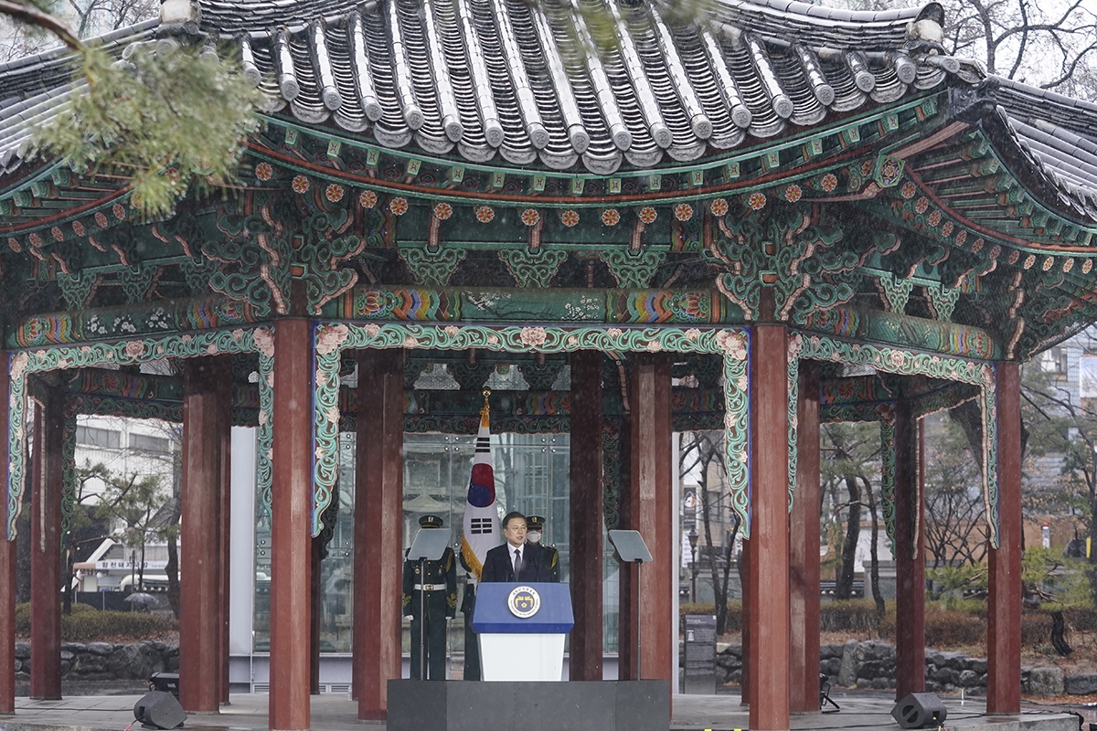 문 대통령은 1일 서울 종로구 탑골공원에서 열린 제102주년 3·1절 기념식에 참석했다. (청와대 제공)