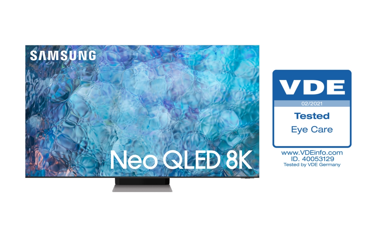 Neo QLED TV 제품 이미지와 `아이 케어` 인증 로고