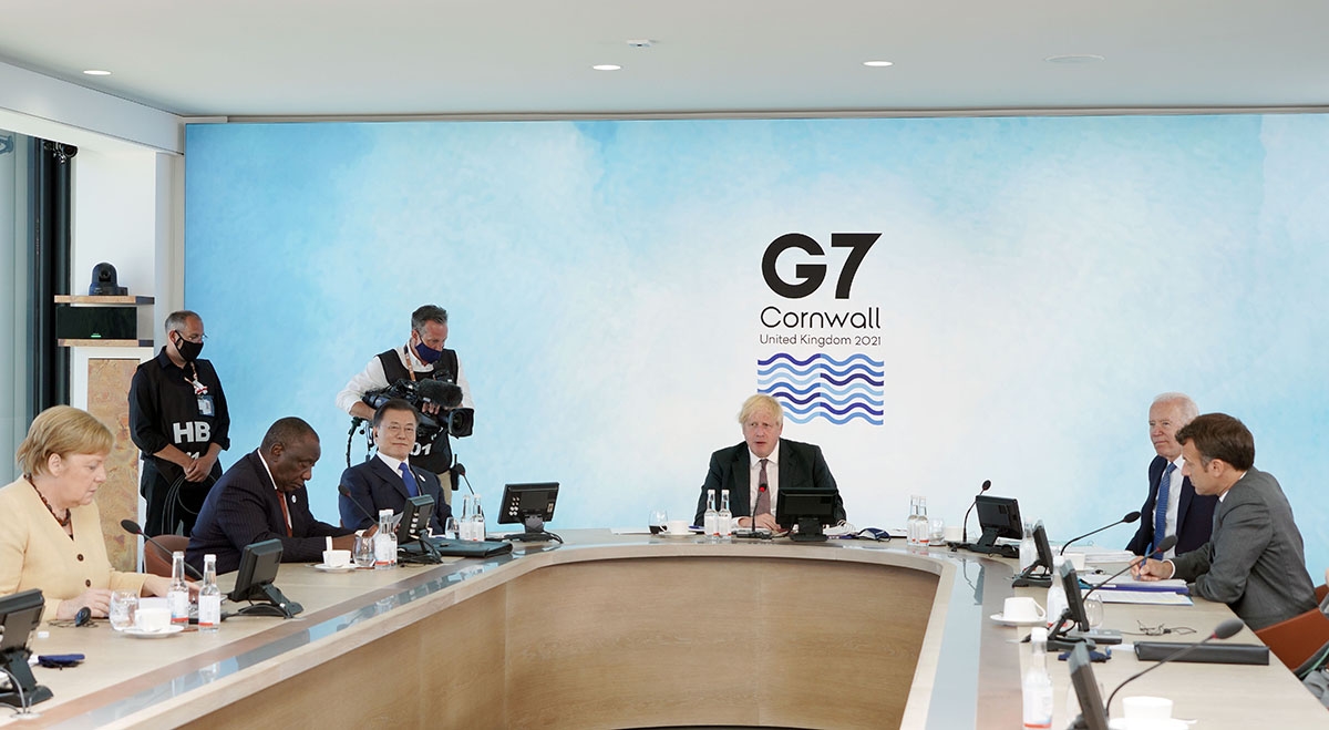 문 대통령이 현지시간 12일부터 13일까지 영국 콘월에서 열린 G7 확대정상회의에 참석했다. (청와대 제공)