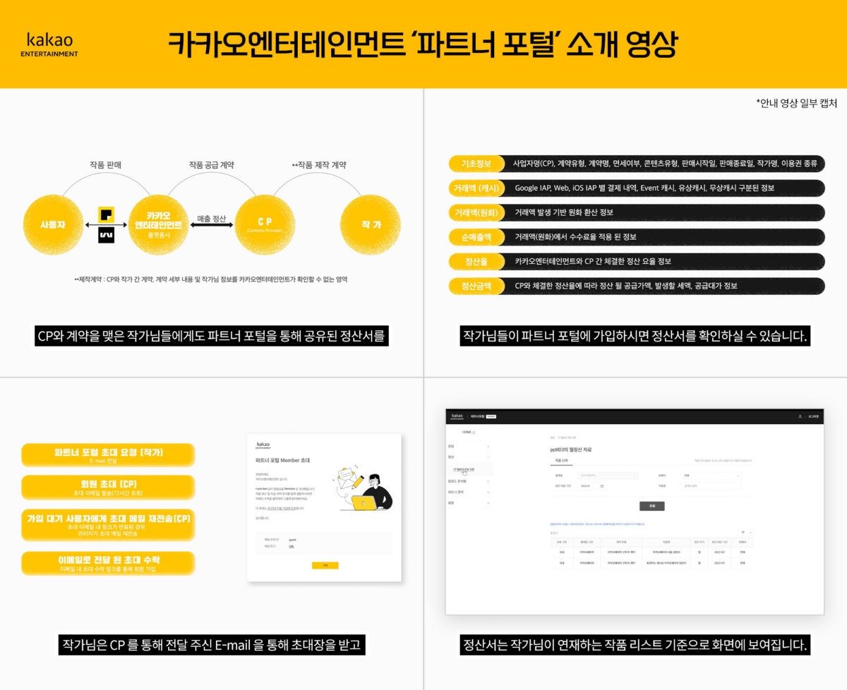 카카오엔터테인먼트 파트너 포털 소개 영상 캡처