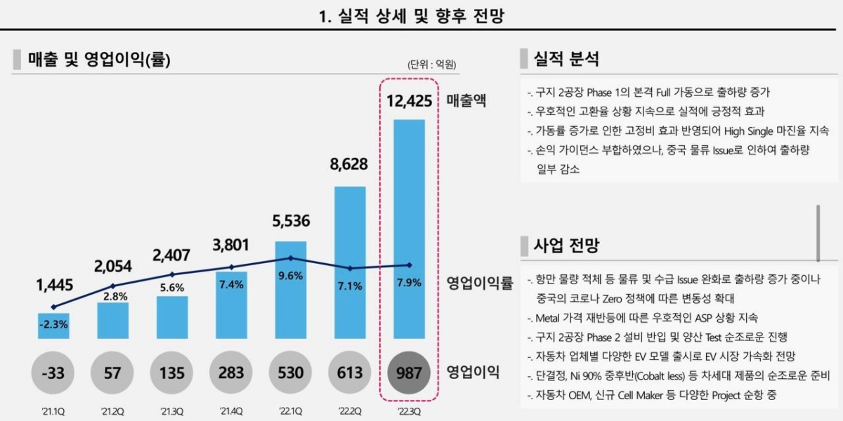 엘앤에프 실적설명회 자료 캡처화면 