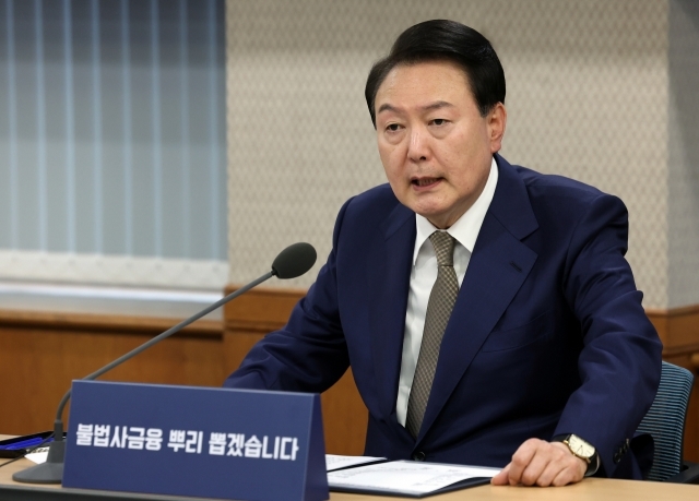 윤석열 대통령이 9일 서울 여의도 금융감독원에서 열린 불법사금융 민생현장 간담회에서 발언하고 있다. 사진=연합뉴스