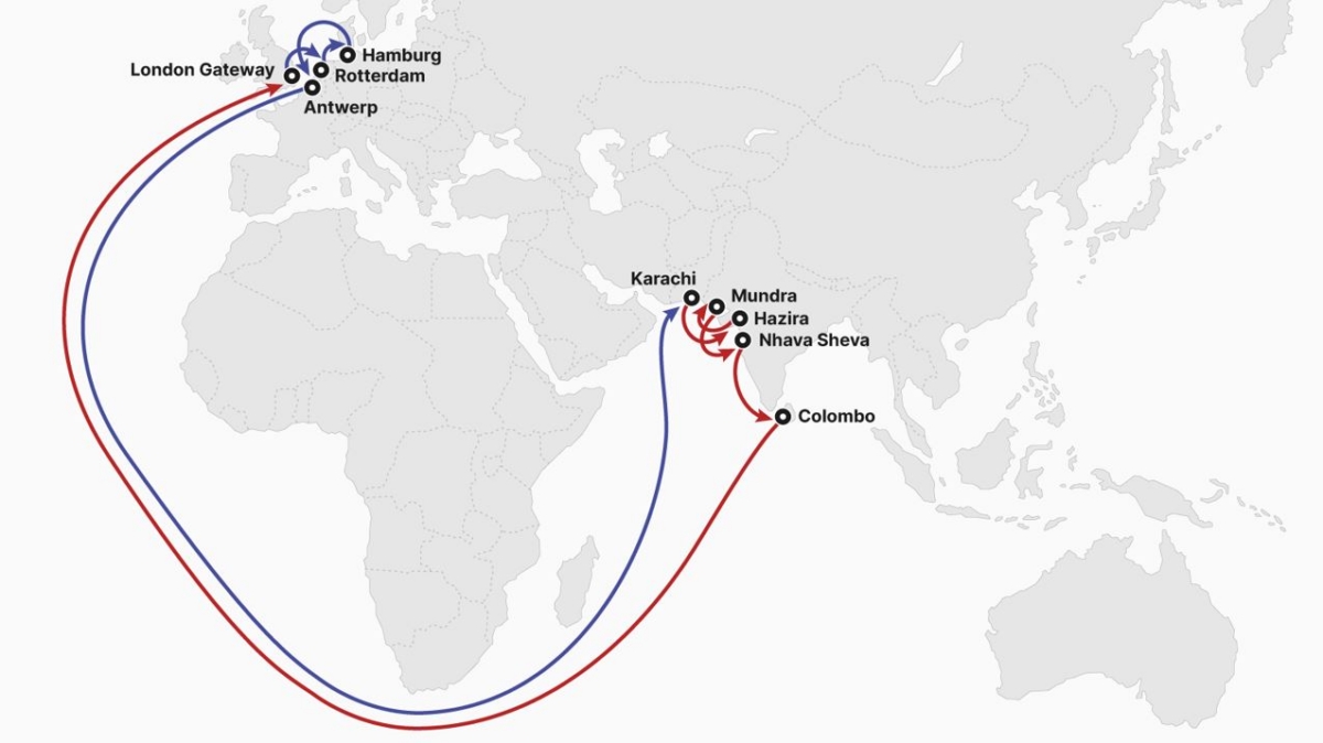 HMM의 INX(India North Europe Express) 서비스. (사진:HMM)