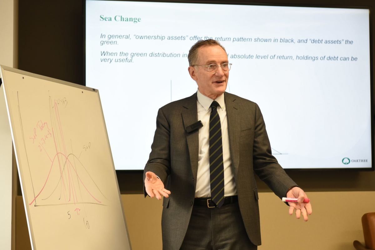 지난달 24일 뉴욕 맨해튼 오크트리 캐피탈에서 대전환(Sea Change)을 주제로 인터뷰 중인 하워드 막스 회장. 사진=뉴욕 공동기자단, 오크트리 캐피탈, Reena Rose Sibayan for Amy Mayes Photography