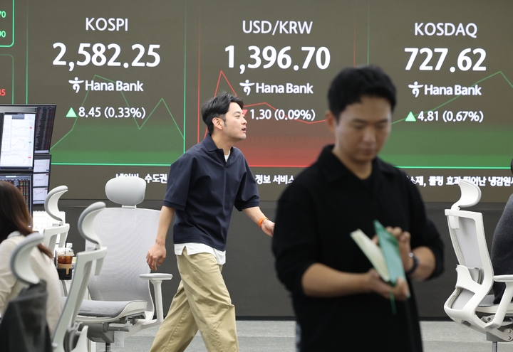 8일 서울 중구 하나은행 딜링룸 현황판에 원·달러 환율 등이 표시되고 있다. (출처: 연합뉴스)